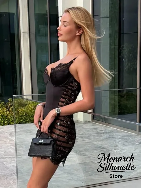Sexy Satin Spitze Patchwork Kleid Frauen Chic Ärmel Durchsichtig Kurze Schlinge Kleider 2026 Dame Mode Party Club Outfits Neue — image 7