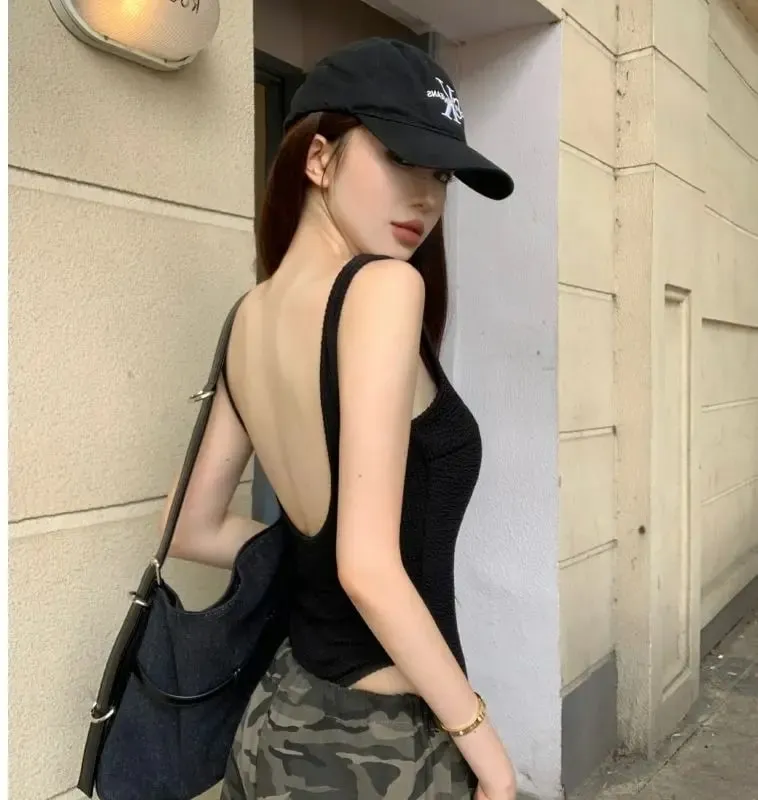 Black Strappy Bodysuit Sexy Backless Ribbed Bodysuit Romper string femme sexy Sleeveless Tank Top gloved bodysuit Body Female