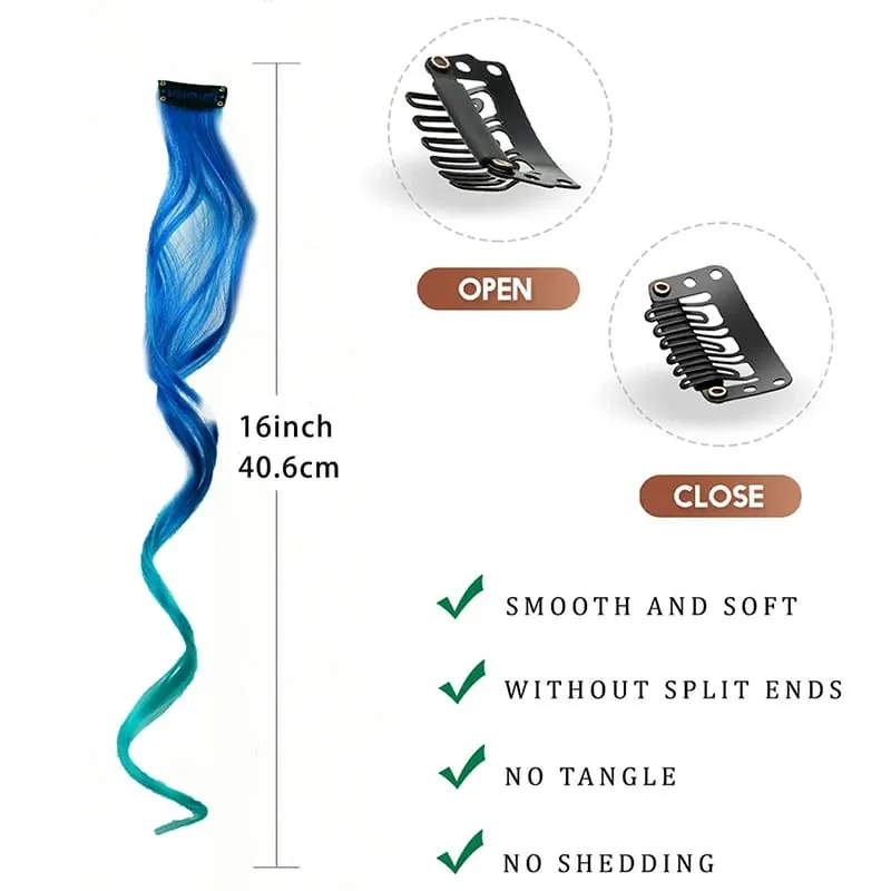 Clip coloré dans les Extensions de cheveux 10PS Extension colorée ondulée bouclée pour filles femmes points forts de fête pince synthétique dans le postiche