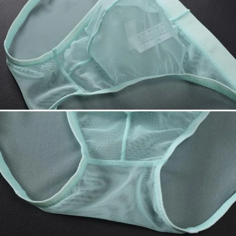 Men Seamless Ice Silk Briefs Low-rise Ultra-Thin See-through Panties Solid Color Quick Drying Underwear — image 4