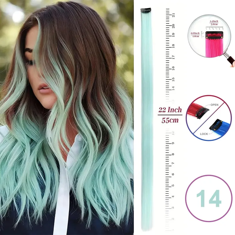 Hair Extensions Clip in 22 Inch Colored Hair Extensions Party Highlights Long Straight Synthetic Hairpieces for Women Kids Girls — image 11