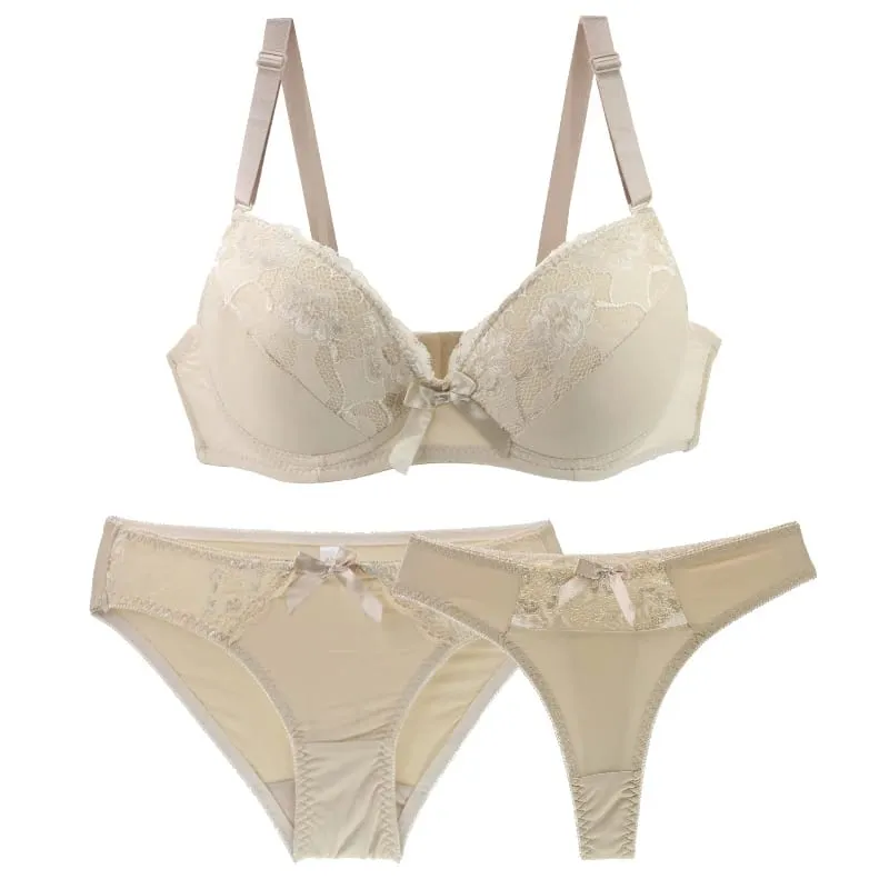 2025 New Sexy Bras Set Embroidered Lace Push Up 2 Piece Underwear For Women Plus Size White Black Beige Blue Red Purple Lingerie