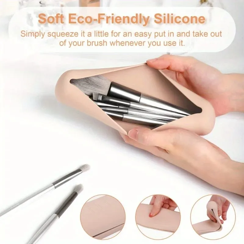 Travel Makeup Brush Holder Silicon Trendy And Portable Cosmetic Face Brushes Holder Soft And Sleek Makeup Tools Organizer — image 3