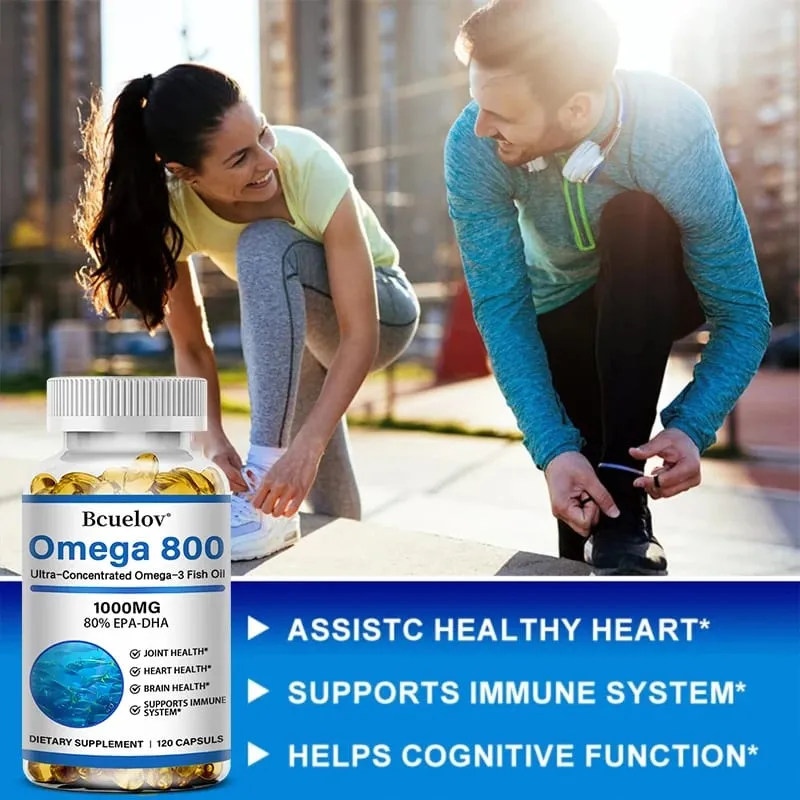 Bcuelov Fischöl Omega-3-Ergänzungsmittel, 1000 mg Kapseln, Omega-3-Fischöl für eine gesunde Herz-Gehirn-Unterstützung, 30/60/120 Kapseln — image 6