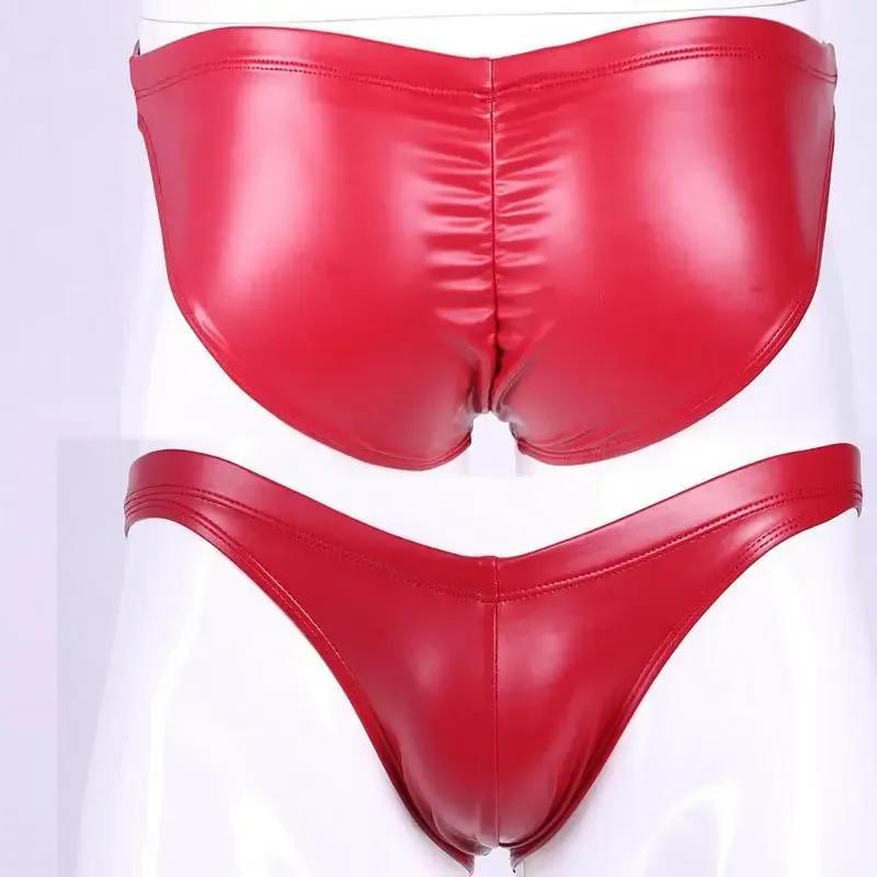 Seluar Renang Berkilat Minyak PU Buih Anjal Punggung Bertingkat Rendah-Mengangkat Slip Bikini Shirring Jahitan Selangkangan Seluar Dalam Mandi Seluar Pendek — image 8