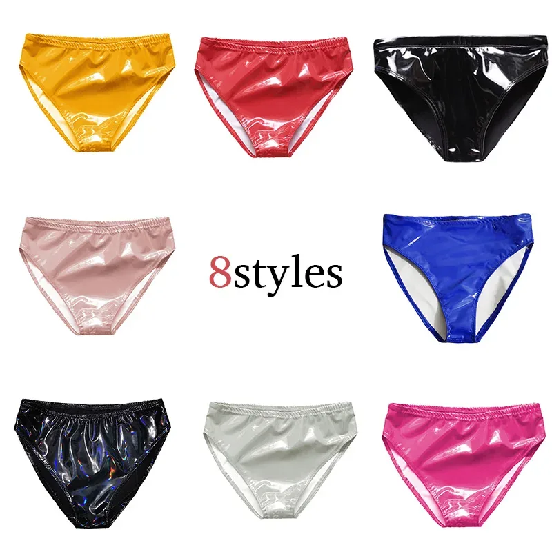 Men Sexy Latex Glossy Briefs Underwear Pvc Leather Underpants Women Patent Leather Erotic Lingerie Thongs Sissy Panties — image 8