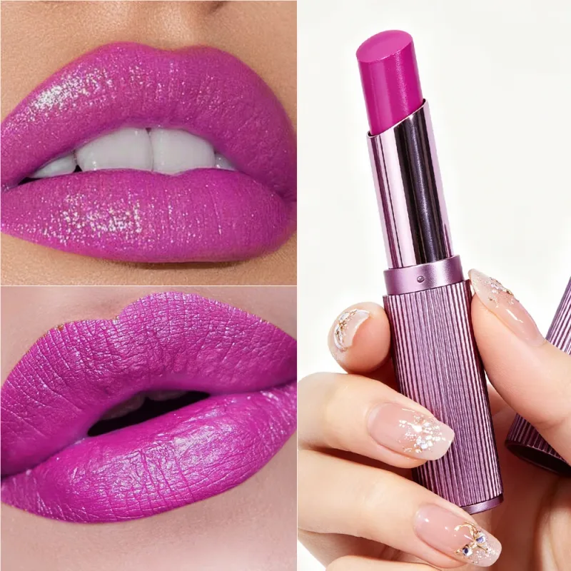 Retro Rose Shimmer Lipstick Metallic Glitter Pink Purple Long Lasting Lip Tint