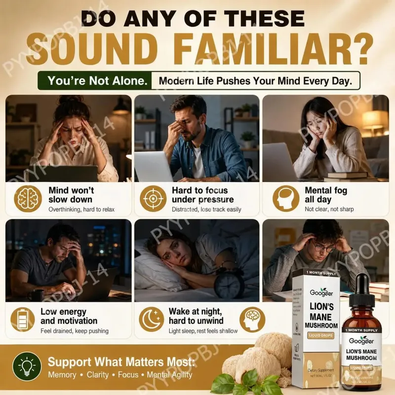 Googeer Lion's Mane Mushroom Liquid Drops الذاكرة ودعم التركيز للوضوح المعرفي والرشاقة العقلية خالية من الكحول 30 مل — image 2