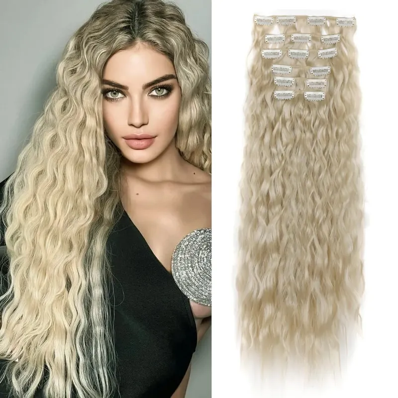 Clip In Hair Extensions 6PCS Set Curly 20inch Long Synthetic Clip On Hairpiece Corn Wavy Style For Women Girls Daily Party