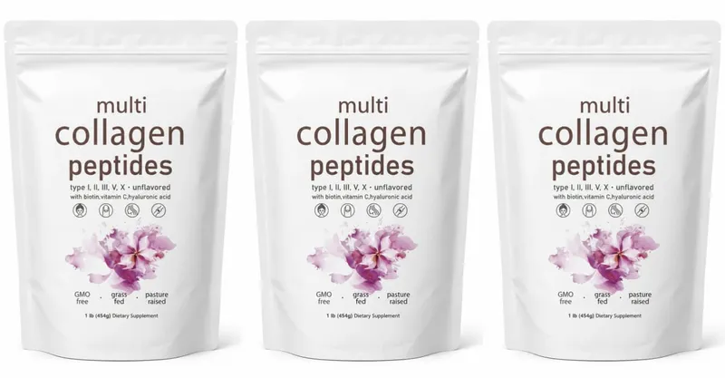 Multi Collagen Peptides Powder 454 g Unflavored Collagen Blend med Vitamin C Biotin Hyaluronsyre Hud Hår Negle Støtte — image 9