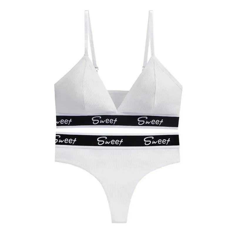 Cotton Bra and Panty for Woman Set V Shaped Triangle Cup Wireless Bra Sexy Bikini Panty Sports No Underwire Bra Underw