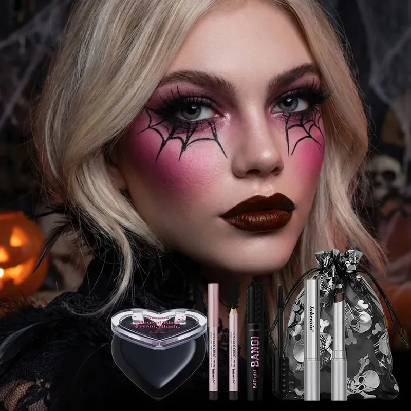 Halloween Gothic Makeup Kit High Saturated Color Long-Lasting Easy Off Safe Formula Blush Lip Crayon Mascara for Daily & Party — image 2