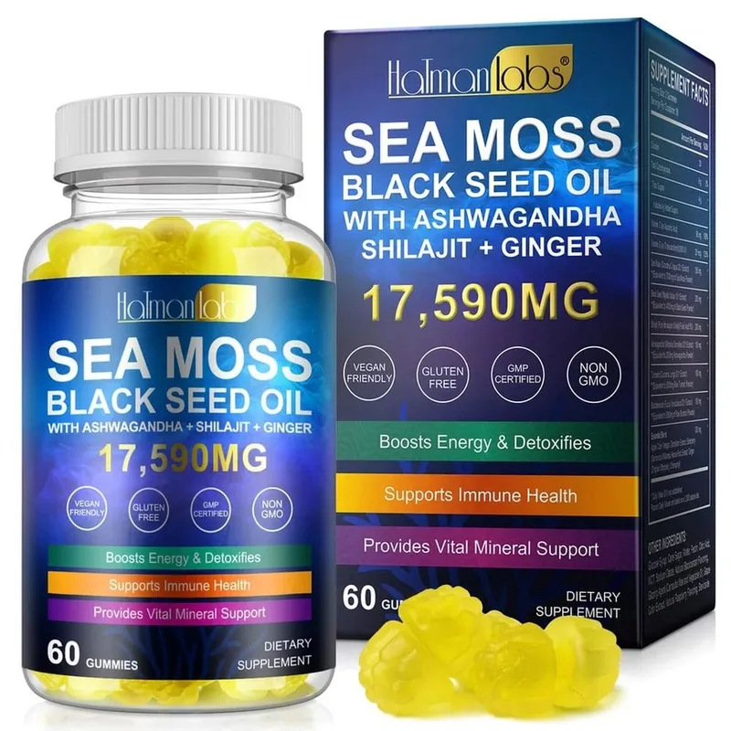HalmanLabs Sea Moss Black Seed Oil Gummies with Vitamin C and Vitamin D for Immune Health and Vital Mineral Support 60 Gummies