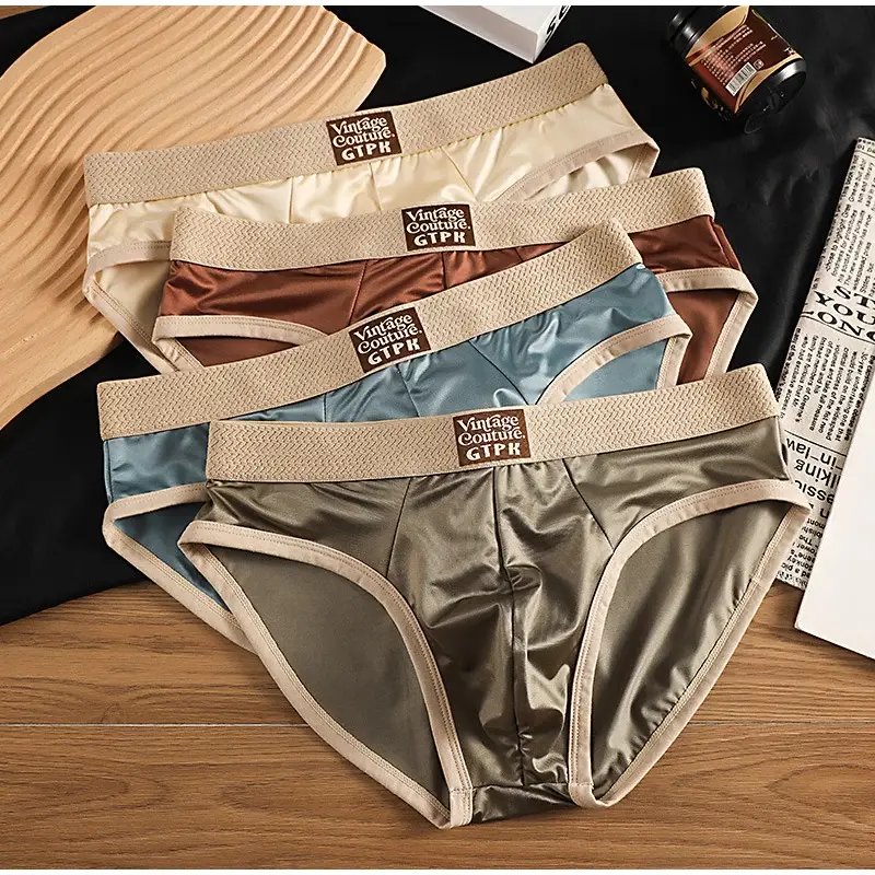 Luxurious Men's Briefs Satin Smooth Cool Ice Silk Panties Underwear Briefs Breathe Quick Drying Underpants U Pouch Underwear — image 7