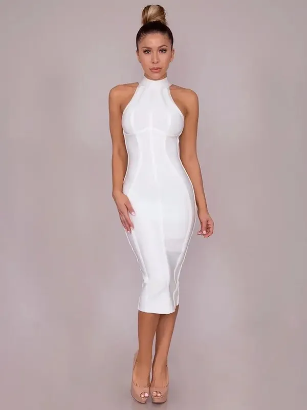 Robe d'été Sexy et élégante, élastique, blanche, couleur unie, extensible, Empire, moulante, mode femmes, robe de soirée, XL, vente en gros, 2024 — image 6