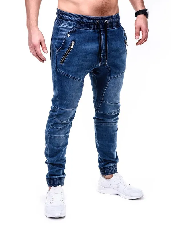 Men Jeans Pencil Pants Elastic Waist Drawstring Lace Up Pockets Washed Distressed Ankle Length Trousers 2025 Streetwear Denims — image 3