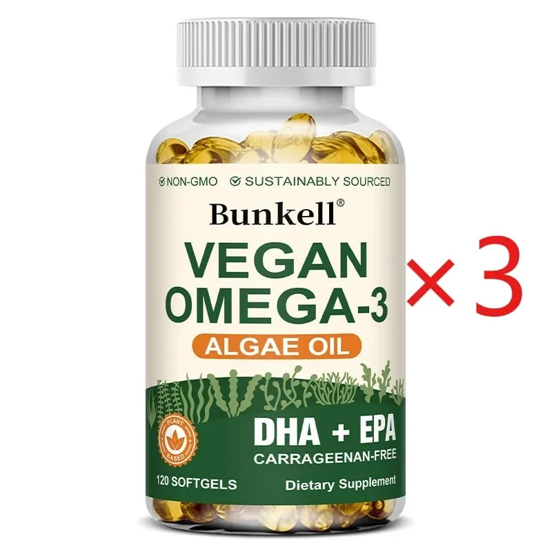 Olejek z alg Omega 3 | Plus DHA EPA Non GMO Ogólny stan zdrowia | Substytut oleju rybnego 120 kapsułek Kapsułki miękkie