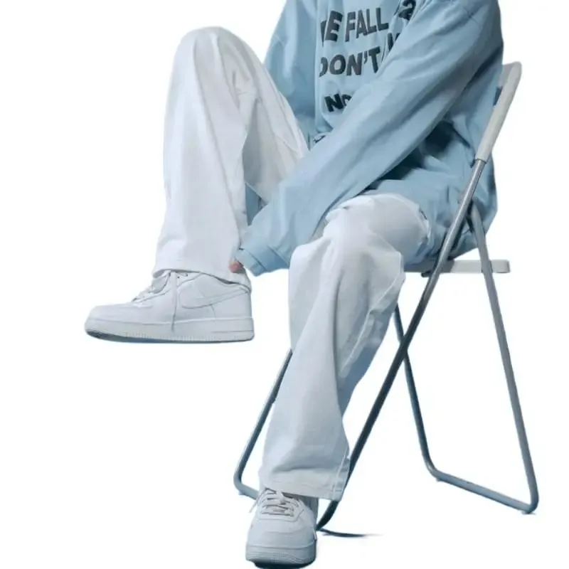 Straight Jeans Men White Loose Unisex Denim Trousers Trend Neutral Jeans Men Baggy Casual Solid Man Women Pants Hip Hop Jeans — image 6
