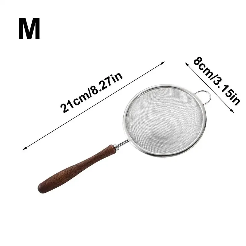 1PC Stainless Steel Mesh Filter Spoon with Wooden Handle Flour Filter Spoon Household Kitchen Fried Food Filter Oil Baking Tool