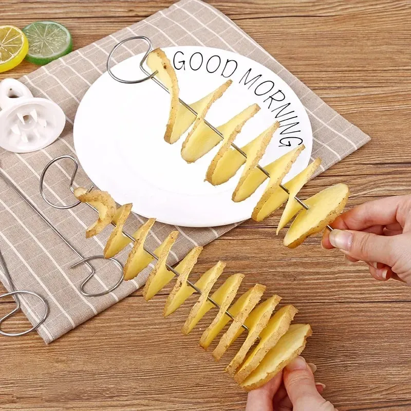 1Set Stainless Steel Twisted Potato Spiral Slice Plastic Rotate Potato Slicer Cutter Creative Vegetable Tool Kitchen Gadgets — image 4