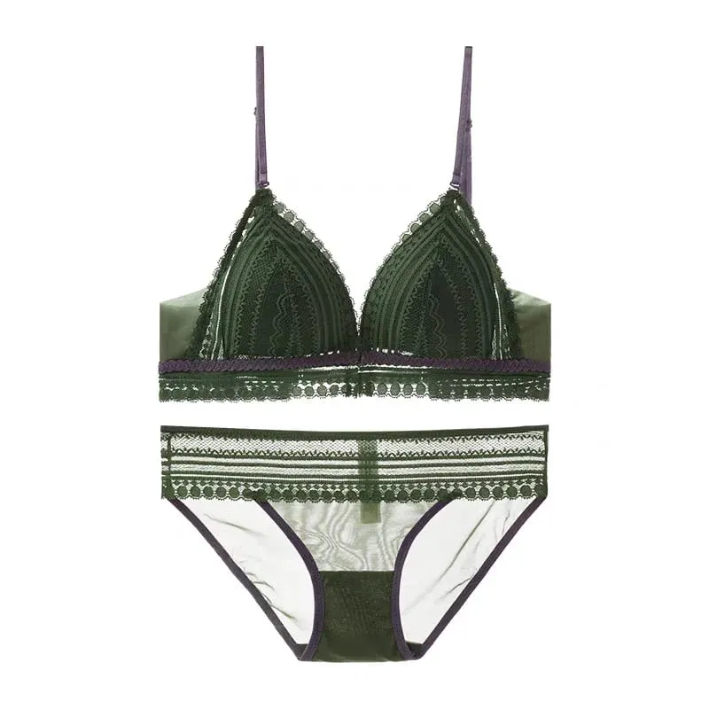 Front Buckle Push Up Lingerie Small Young Girl Intimates Lace Wireless Thin Cup Women U Beautiful Back Bra And Panty Underwear — image 6