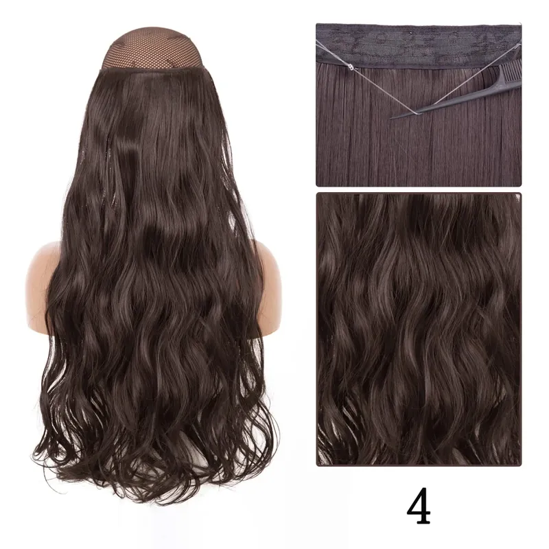 Synthetic No Clip Adjustable Fish Line Hair Extensions Natural Blonde Brown Long Wavy Heat Resiatant Hairpiece For Women