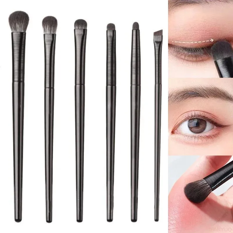 6pcs Black Eye Makeup Brushes Set Professional Contouring Eyeshadow Eyeliner Brush Portable Blending Facial Beauty Cosmetic Tool — image 1