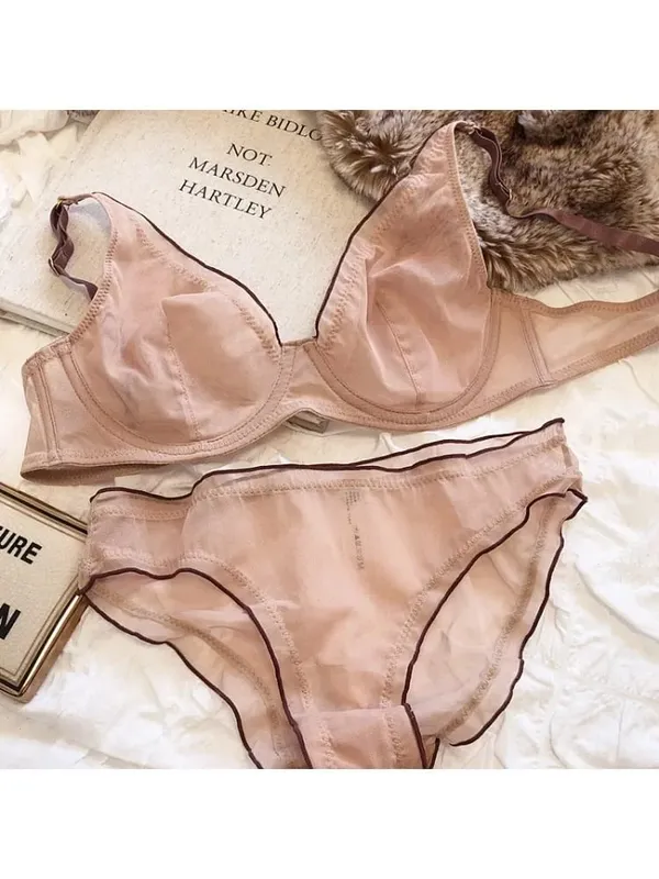 Sexy French Mesh Bra Panty Set Ultra Thin Underwire Push Up Minimizer Lingerie Support Triangle Cup for Large Chest Small Look — image 5