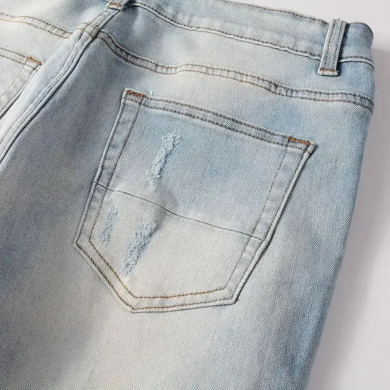 Hole Pencil Pants Men Washed Distressed Patchwork Jeans Low Waist 2024 Vintage Basics Ankle Length Trousers Skinny Denims — image 4