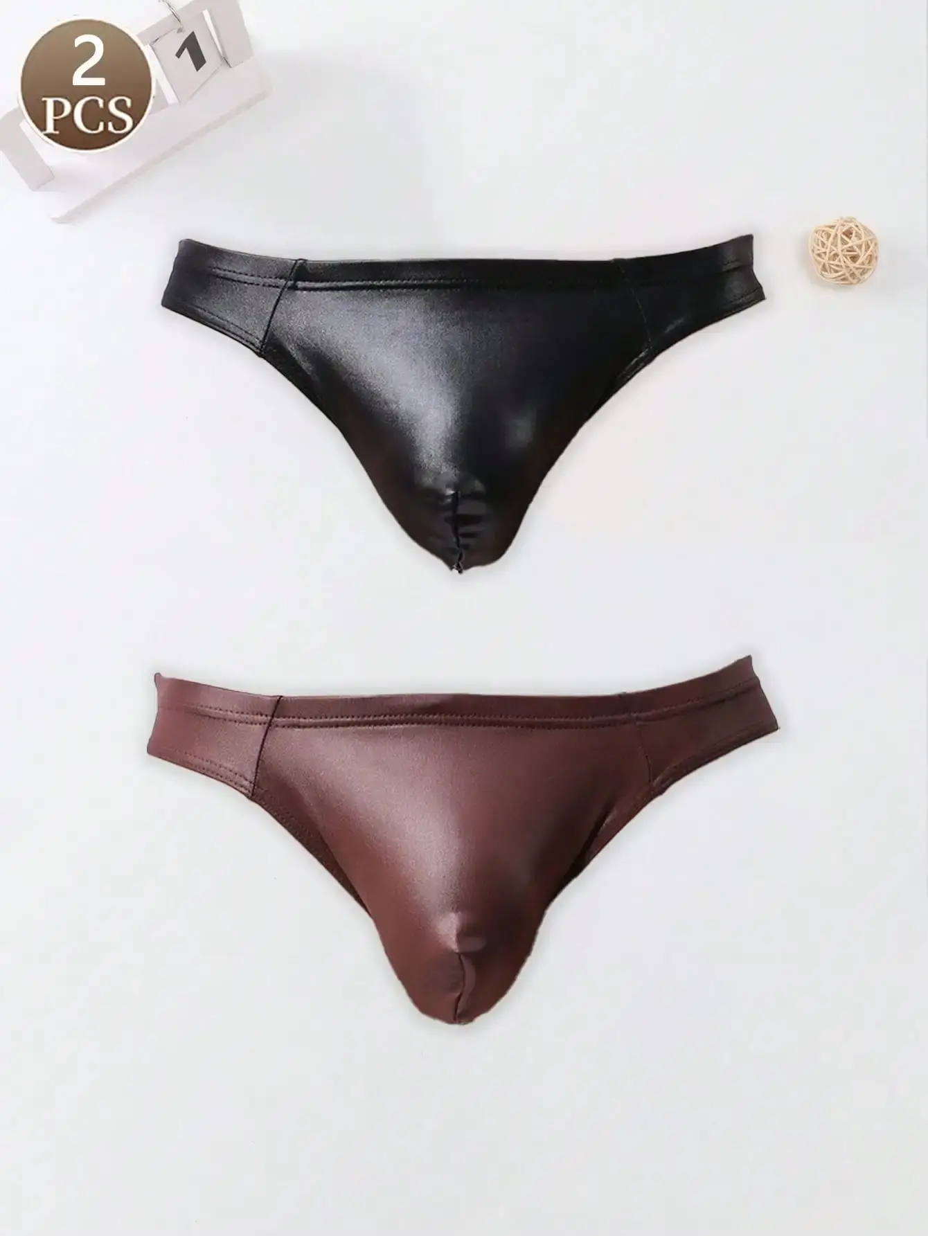 2PCS Solid color casual basic knitted fabric men's low waist leather pants triangle pants Fashionable comfortable sexy panties