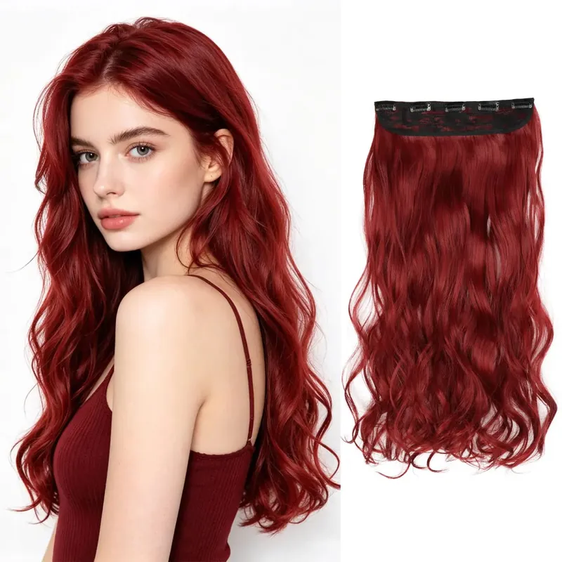 Syntetisk clip in hair extensions 5 clips i ét stykke højtemperatur fiber bølgede hårstykker til kvinder daglig festferie — image 14