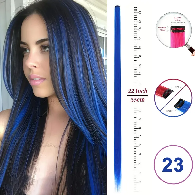 Hair Extensions Clip in 22 Inch Colored Hair Extensions Party Highlights Long Straight Synthetic Hairpieces for Women Kids Girls — image 12