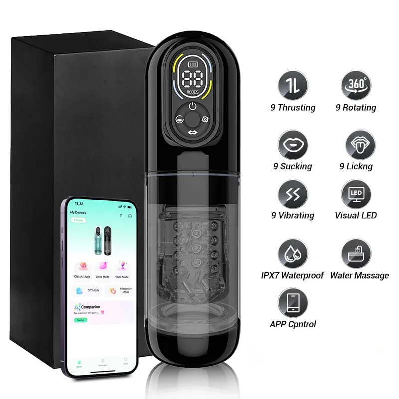 Tự Động Nam Masturbator Dương Vật Bơm Đâm Xoay 9 Rung Hút Liếm Chế Độ Thị Giác LCD Túi Âm Hộ Đồ Chơi Tình Dục Người Lớn — image 8