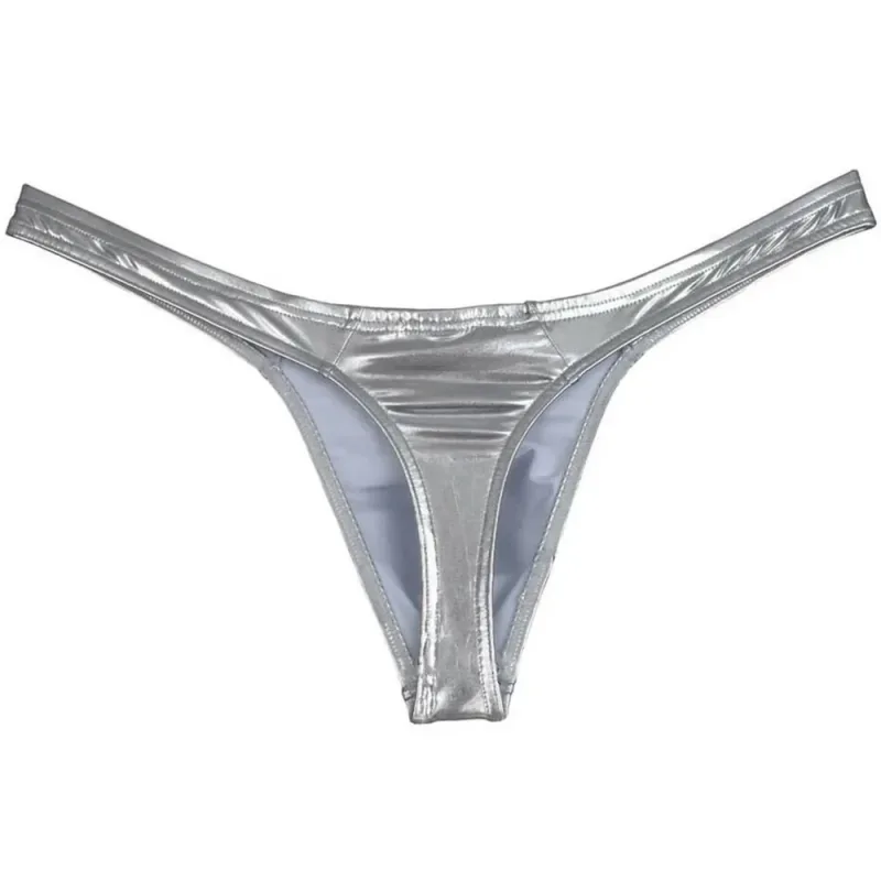 Shiny Solid Briefs Underpants Underwear Stretchy T-back Thong Bikini Fake Leather Low Waist M-XL Men Comfort New — image 3