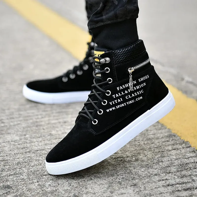 Black Vulcanized Sneakers Men's Flat Comfortable Shoes Lace up Zapatillas Hombre Autumn Spring High Top Sneakers Plus Size 38-48 — image 5