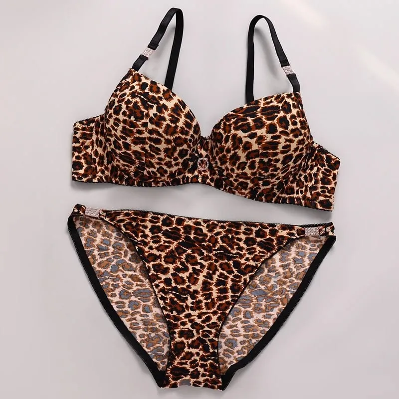 DaiNaFang Two Piece Lace Bra Sets For Women Leopard Print Beautiful Design Underwear Rhinestone Female Lingerie — image 3