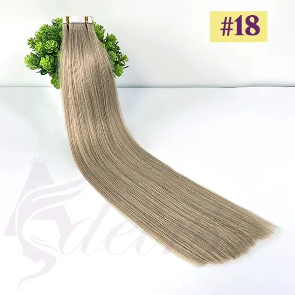 Straight Tape In Human Hair Extensions 100% Real Hair Extensions 16"-24" Black Brown Blonde #613 Invisible Tape In
