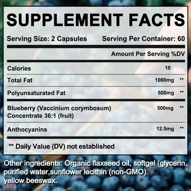 Super Strength Blueberry Concentrate 500 Mg Capsules 120 Softgels Eye Health Vitamins Antioxidant Healthy Vision Supplement — image 6