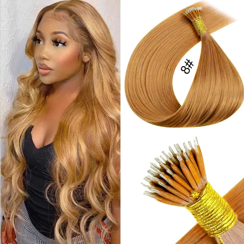 Nano Rings Hair Extension Real Human Hair Invisible Mini Silicone Beads Black Brown Blonde Microlink 100% Human Hair Extensions — image 15