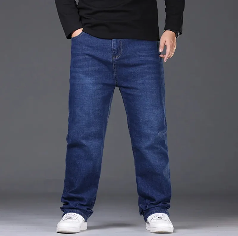 Jeans Melar Pria Ukuran 29-50 Celana Denim Kaki Lurus Celana Jalanan Biru Hitam Ukuran Besar Santai Cocok untuk Bekerja Kasual Baru