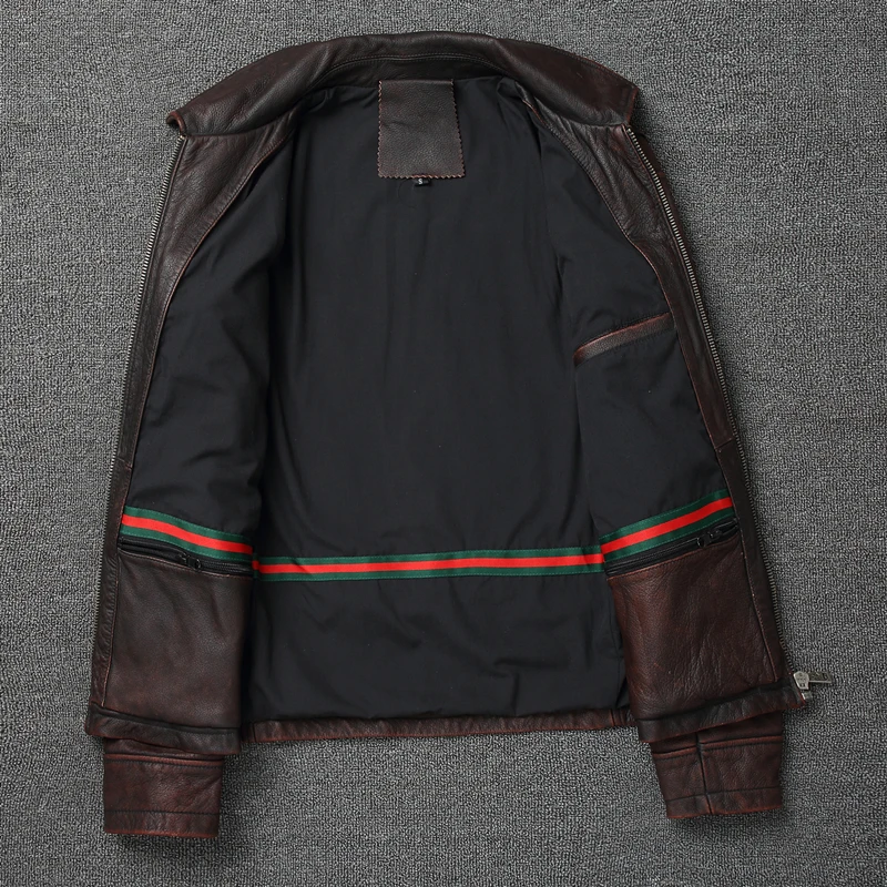 2022 Retro Style 100% Top Layer Cowhide Oversized Leather Jacket Color is made of Old Motorcycle Riding Clothes. — image 3