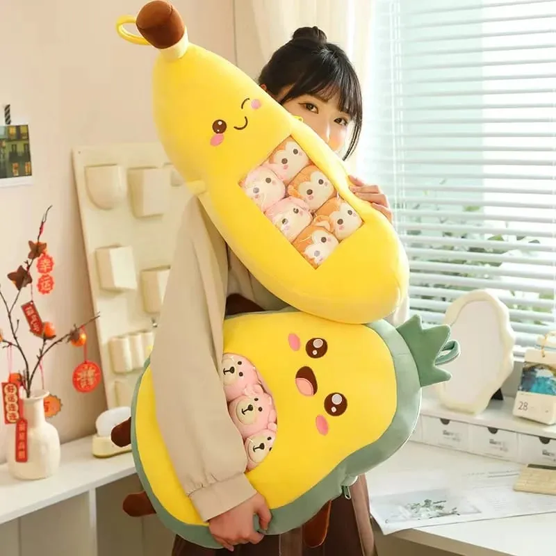 Six Small Toys Inside Cute Cartoon Fruit Plush Pillow Soft Stuffed Sofa Cushion Homdecor Pillow Backrest Children's Gift — image 5