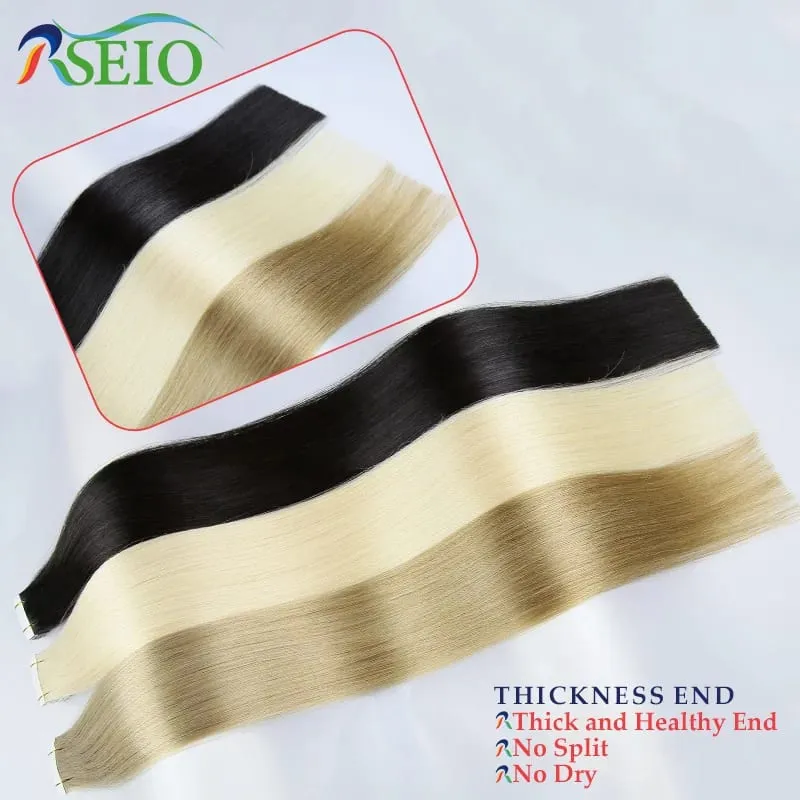 Tape in Human Hair Extensions Natural Seamless Invisible 14"-24" Real Natural Hair Remy Quality Straight Black Brown Blond — image 5