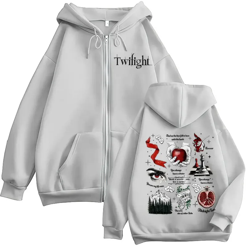 Twilight Vampire Wolf Romance Zipper Felpe con cappuccio Edward Cullen Uomo Donna Abbigliamento Moda Casual Hip Hop Zip Up Felpe con cappuccio