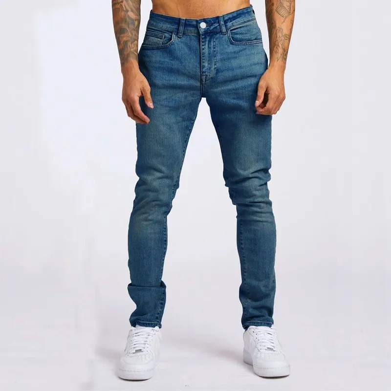 Jeans Lelaki Elastik Kurus Warna Pepejal Seluar Pensel Regangan Slim Fit Denim Jeans Joging Streetwear Koboi Seluar Kasual Blck — image 3