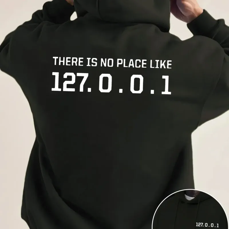 プログラマーオタク 127.0.0.1 テキストグラフィックパーカー男性のための両面プリントソフトフリースルーズフード付きプルオーバートップス