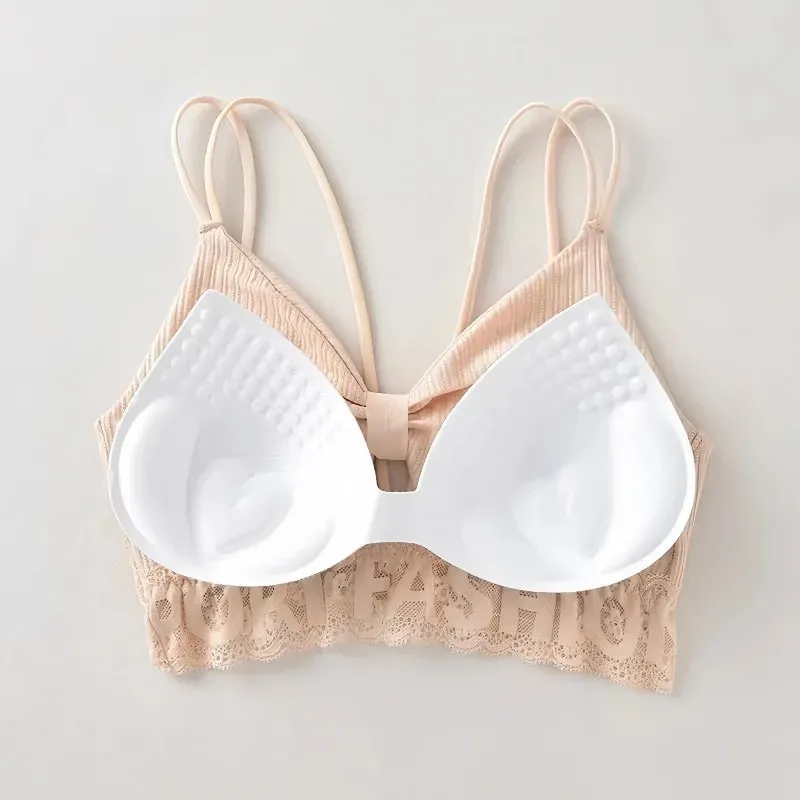 U Back Tank Top Women Crop Top Wireless Underwear Backless Double Straps Bra Sexy Lingerie Solid Color Padded Camisole — image 6