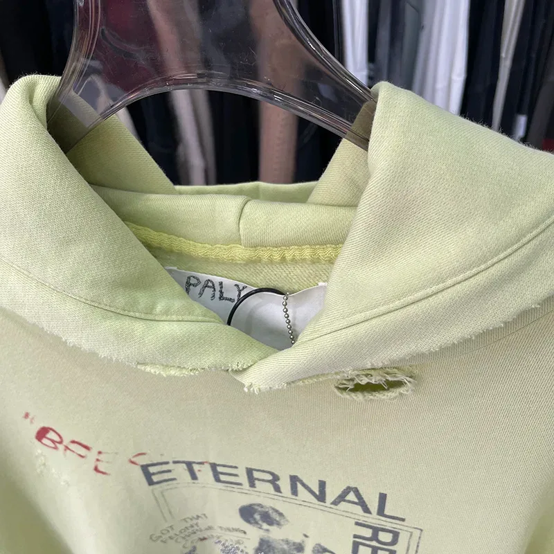 Nieuwe Oversize PALY Hoodies Heren Vrouw Gewassen Zwart Beschadigd Beste kwaliteit Casual Vintage Vest Zip Sweatshirts