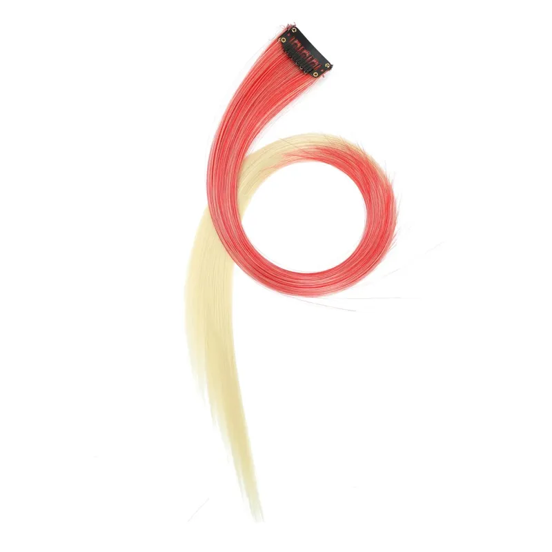 22 inch Colored Hair Extensions Straight Hairpiece 6pcs Colorful Hair Party Highlights Clip in Long Synthetic for Girls Women