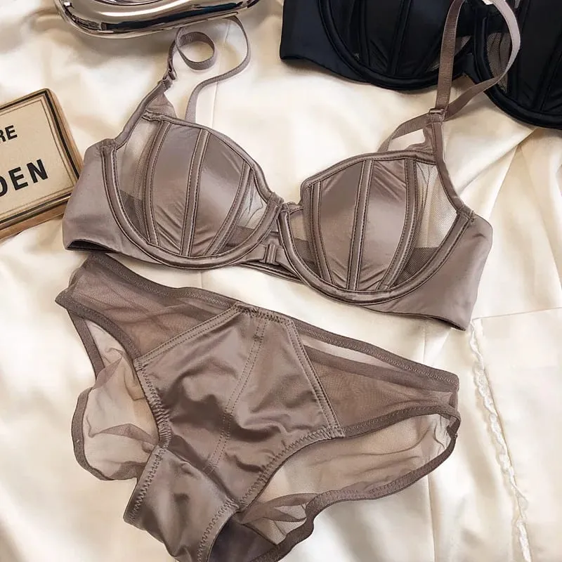 Nuova biancheria intima da donna in pizzo sottile con coppa estiva, set di reggiseno push up con fibbia anteriore sexy, cinturino regolabile, bellissimo intimo posteriore — image 8